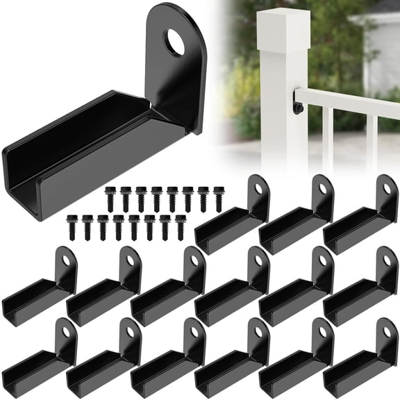 16Pack Black Carbon Steel Fence Mounting Brackets for 1" x 1" Square Rails, Fence Panel Internal Connectors