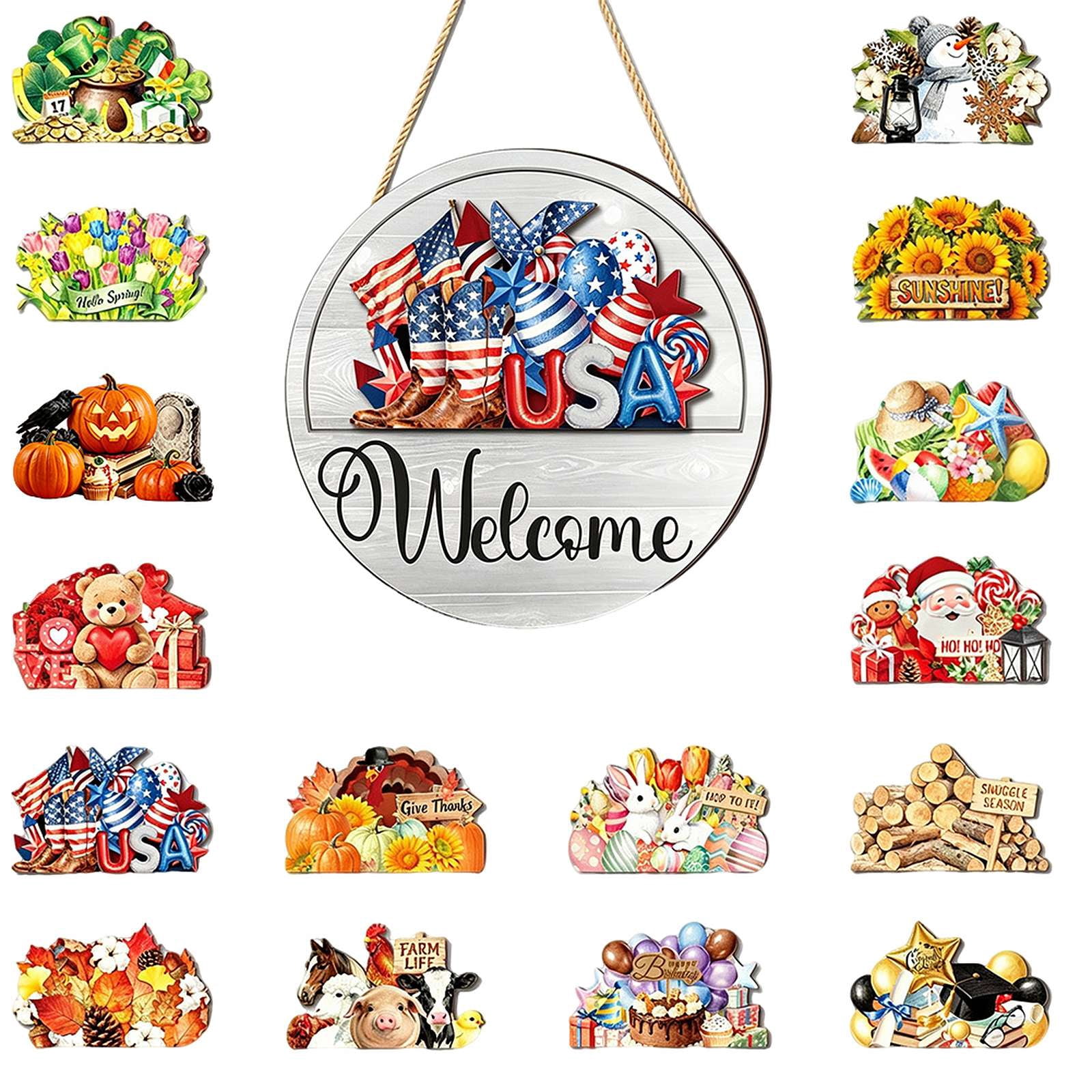 16Pack Interchangeable Seasonal Welcome Sign for Front Door Home Decor ...