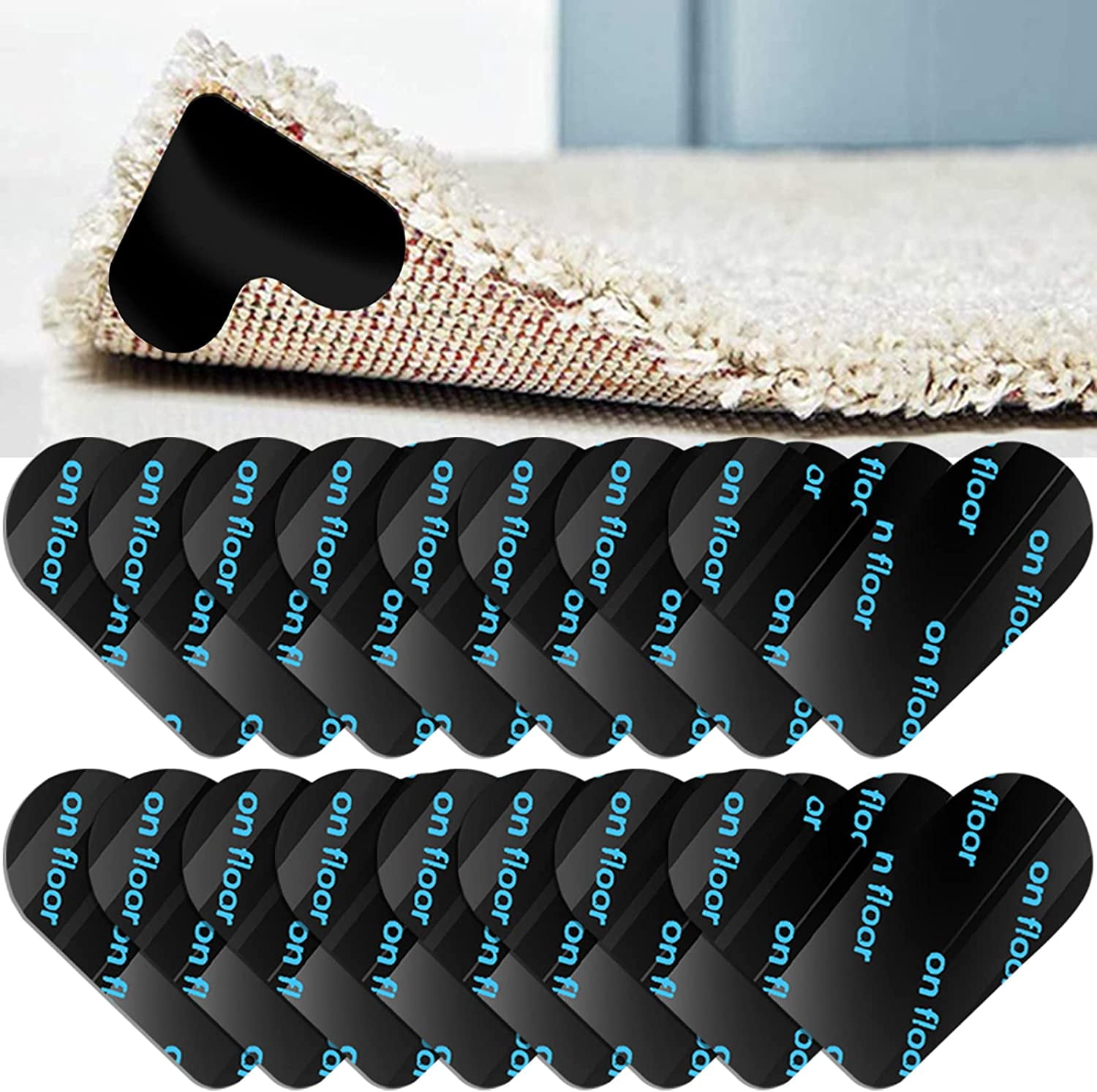 16Pack Rug Tape Rug Gripper, Carpet Tape for Area Rugs Over Carpet Double Sided Non Slip Rug Pads Stickers Corner Side Gripper for Hardwood Floors and Tile, Package May Vary