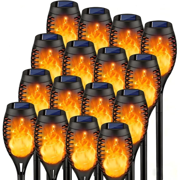16Pack Solar Torch Lights, Solar Lights Outdoor Waterproof, Flickering Flame Garden Lights Solar Powered, Outdoor Solar Lights for Yard, LED Tiki Torches for Outside Pathway Yard Garden Dcor