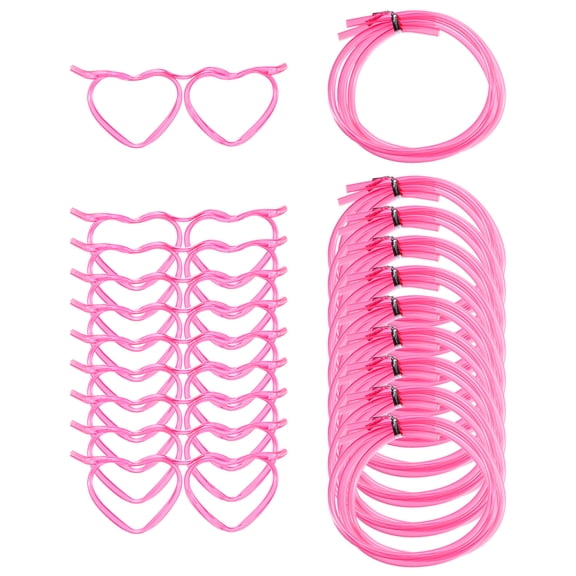 16Pack Straw Glasses, Plastic Straw Eye Glasses, Novelty Drinking Eyeglasses Straws for Fun Parties, , Rose Red