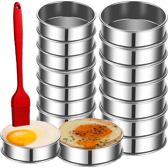 16Packs English Muffin Rings, Stainless Steel Double Rolled Tart Rings 4 inch & 3.15 inch, Round Metal Cooking Pastry Ring Molds for Cookies, Pancakes