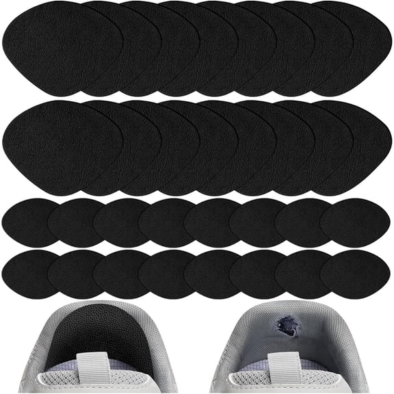 16 Pairs Self-Adhesive Shoe Heel Repair Patches, Black Hole Repair Sticker for Sneakers Leather Shoes