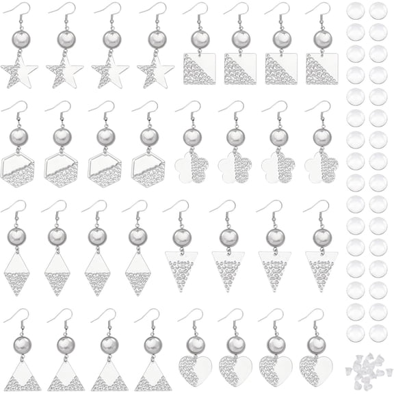 16Pairs 8Styles Earrings Wire Hooks Blanks DIY Earring Making Kits Including Transparent Glass Cabochons and Plastic Ear Nuts for DIY Making