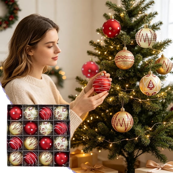 16Pc Christmas Balls, 2.4 Inch Christmas Tree Decoration Ball Ornament Shatterproof Plastic Hanging Baubles Indoor Holiday Xmas Tree Decor