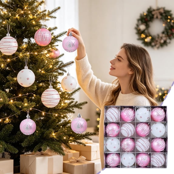 16Pc Christmas Balls, 2.4 Inch Christmas Tree Decoration Ball Ornament Shatterproof Plastic Hanging Baubles Indoor Holiday Xmas Tree Decor