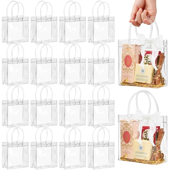 16Pc Clear PVC Gift Bags w/ Handles Transparent Gift Wrap Bags Reusable Tote Bag