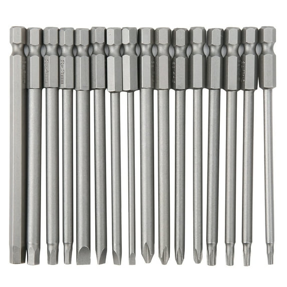 16Pcs 100mm Screwdriver Bits Set, Hex, Cross, Slotted & Pentalobe, Durable High-Grade Steel Accessories, Multi-Purpose Magnetic Tips For DIY, Electronics & Automotive Repair, Comprehensive Tool Kit