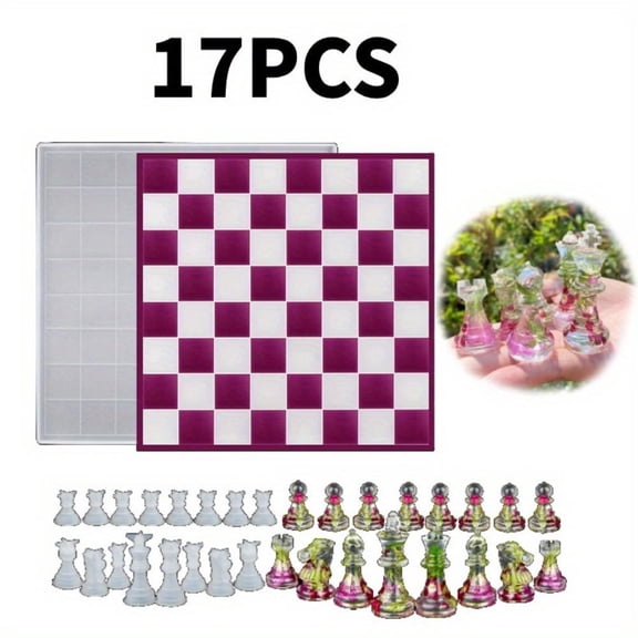 16Pcs 12 inches Chess Resin Mold Set, XL Large Checkers Chess Board Mol 3D Silicone Chess Piece Mold for Epoxy Resin