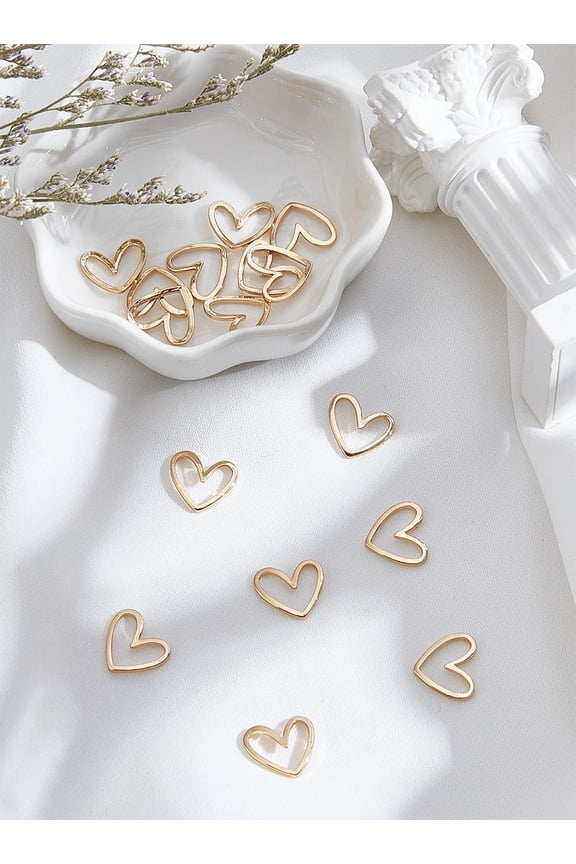 16Pcs 14K Gold Plated 12x13mm Linking Heart Rings Connectors Open Bezels Geometric Heart DIY Charms for Jewelry Making Craft Projects Pendant Design Bracelet Necklace Earrings Creation Real 14K Gold