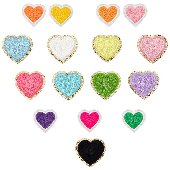 16Pcs 16 Style Towel Cloth Computerized Embroidery Cloth Iron On/Sew On Patches with Back Adhesive Costume Accessories Appliques Heart Mixed Color