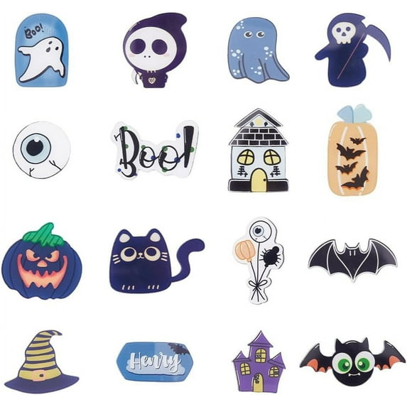 16Pcs 16 Styles Theme Brooch Pins Acrylic Castle Badges Pumpkin Clips Fashion Sweater Shawl Cute Brooches Eye Pins for Backpack Clothes colorful