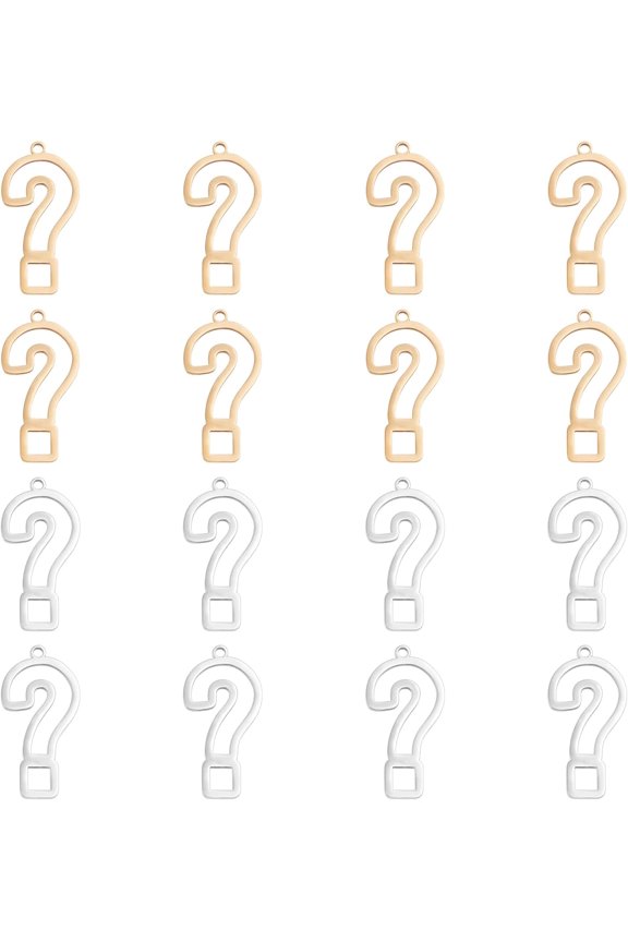16Pcs 2 Colors 201 Stainless Steel Pendants Laser Cut Question Mark Golden Stainless Steel Color 28x14x1mm Hole: 1.6mm 8pcs/color for Handmade