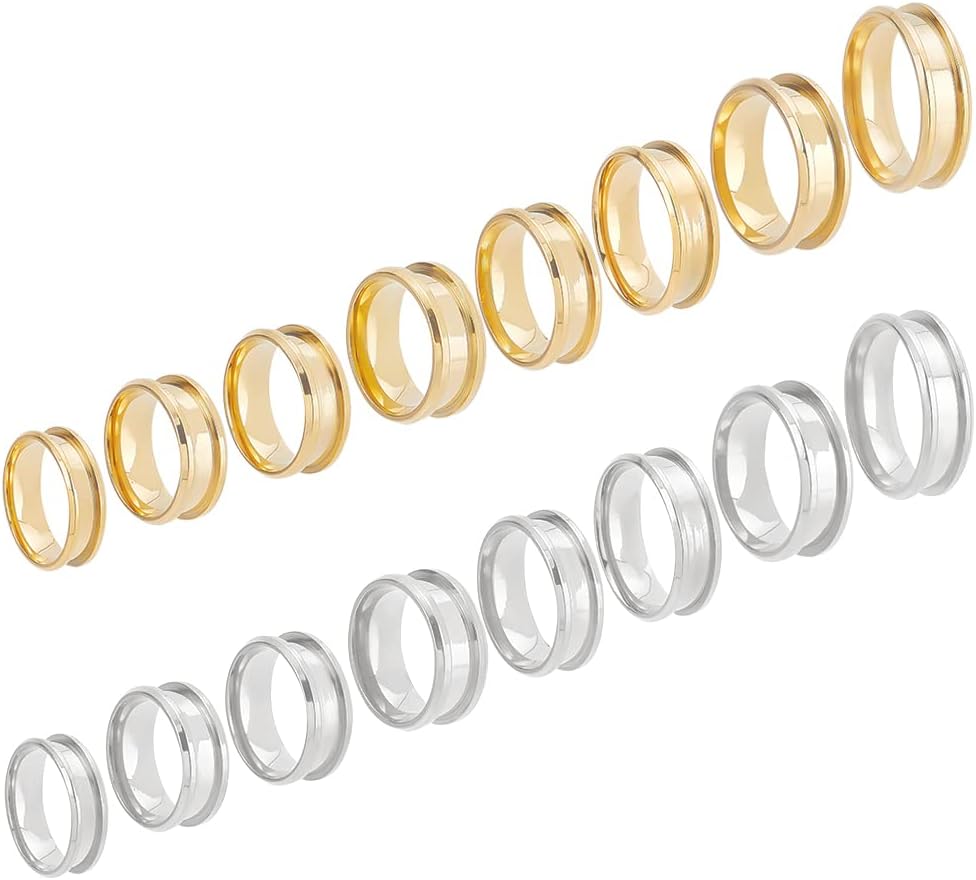16Pcs 2 Colors 8 Sizes Grooved Finger Ring 201 Stainless Steel Ring ...