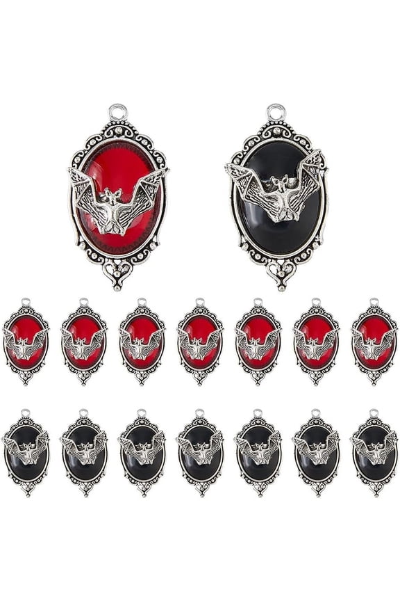 16Pcs 2 Colors Alloy Bat Charms Theme Pendants Silver Gothic Pendants for Jewelry Making Bulk DIY Bracelet Necklace Decorative Hole: 2.2mm 1set