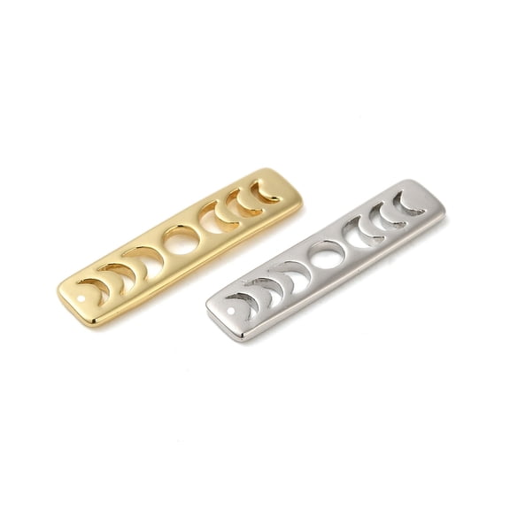 16Pcs 2 Colors Brass Moon Phase Bar Pendants Long-Lasting Plated Rectangle Real Gold Plated Real Platinum Plated 20x5x1mm Hole: 1.2mm