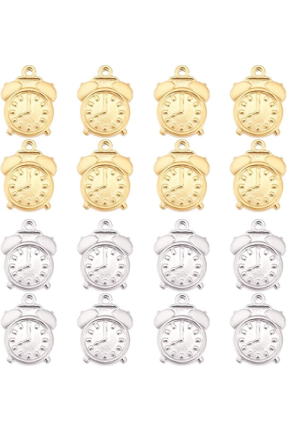16Pcs 2 Colors Clock Pendants Golden Alarm Clock Pendants Retro Clock Face Pendants Stainless Steel Dangle Charms Supplies for DIY Jewelry Craft Making Hole: 1.2mm