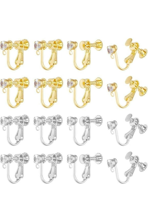 16Pcs 2 Colors Earring Clips Metal Clip-on Earring DIY Clip-on Earring Converter Earrings Rhinestone Clip-on Earring