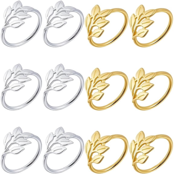 16Pcs 2 Colors Gold Metal Leaf Napkin Rings Fall Thanksgiving Christmas Leaves Napkin Holder Buckles for Dinner Table Setting