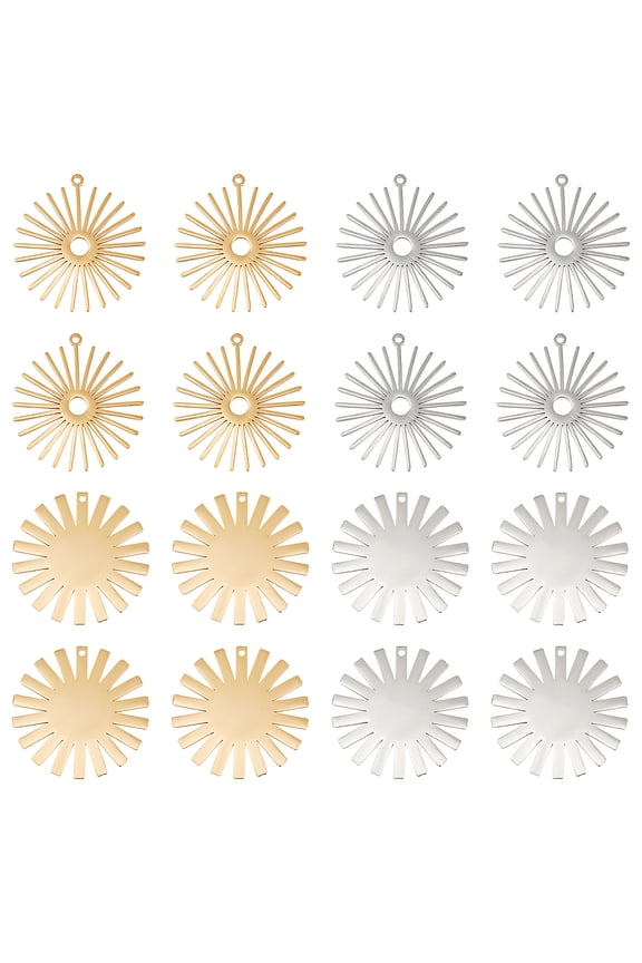 16Pcs 2 Colors Hollow Sun Charms Stainless Steel Round Sun Dangle Pendants Sun Flower Charms Sun Shape Filigree Pendants