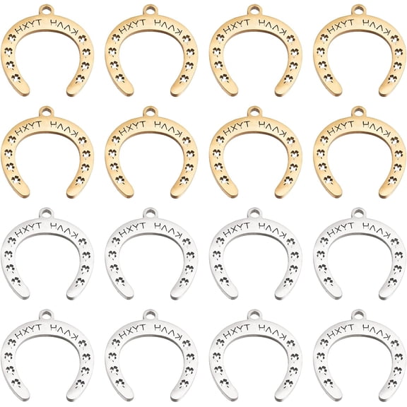 16Pcs 2 Colors Horse Shoe Tiny Pendant U-Shaped Charm Horseshoes with Word KAAH HXYT DIY