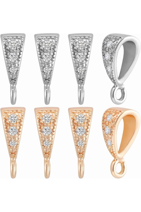 16Pcs 2 Colors Pendant Clasp Bail Connector Open Loop 18K Golden & Platinum Plated Cubic Zirconia Charms Connector Jewelry Bails for DIY Dangle Necklace Pendant for diy