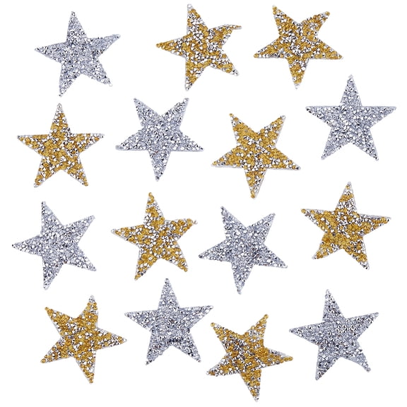 16Pcs 2 Colors Plastic Clothing Patches with Resin Rhinestone Star Mixed Color 60x60x2.5mm 8pcs/color