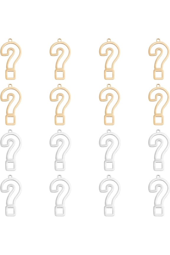 16Pcs 2 Colors Stainless Steel Pendants 1.6mm Hole Question Mark Charms in Golden Color Frame Pendant Hollow Charm for Jewelry Making DIY DIY
