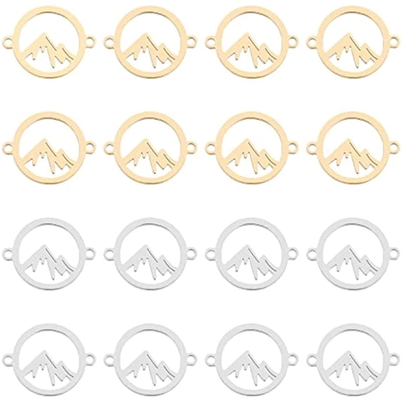 16Pcs 2 Colors Stainless Steel Round Hollow Mountain Charm Peak Circle Charm Mountain Forest Pendant Minimalist Jewelry Hypoallergenic for Outdoor Lovers Ladies Jewelry