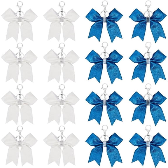 16Pcs 2 Colors White Blue Cheer Keychain Imitation Leather with Alloy Findings for DIY
