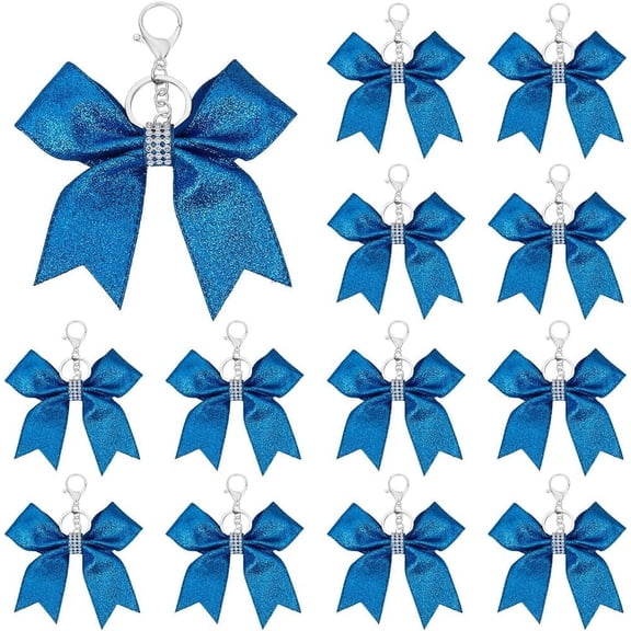 16Pcs 2 Colors White Blue Cheer Keychain Imitation Leather with Alloy Findings