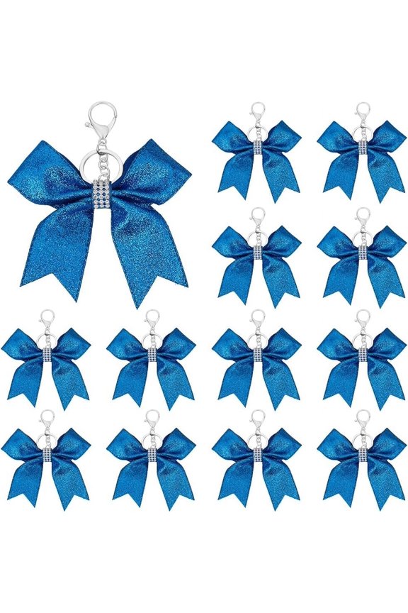 16Pcs 2 Colors White Blue Cheer Keychain Imitation Leather with Alloy Findings