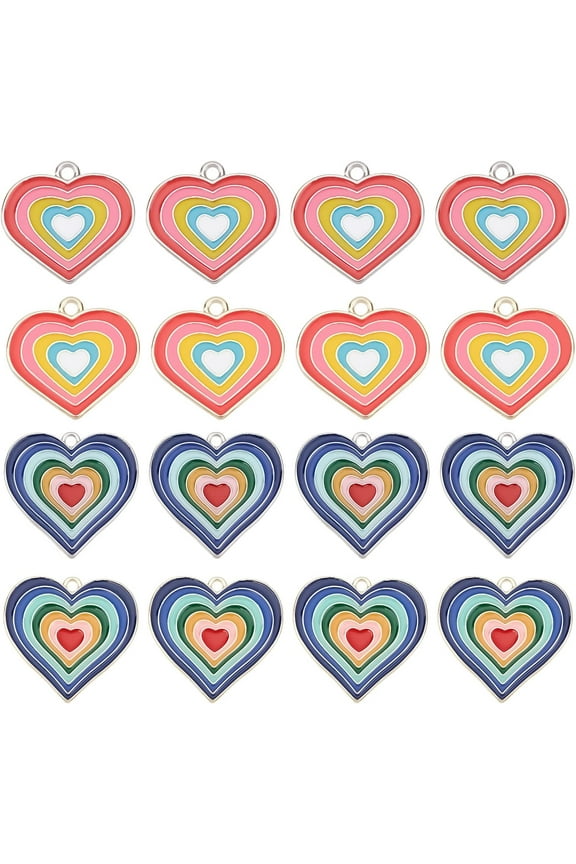 16Pcs 2 Size Enamel Rainbow Heart Charms Love Heart Charms Colorful Colorful Alloy Heart Charms