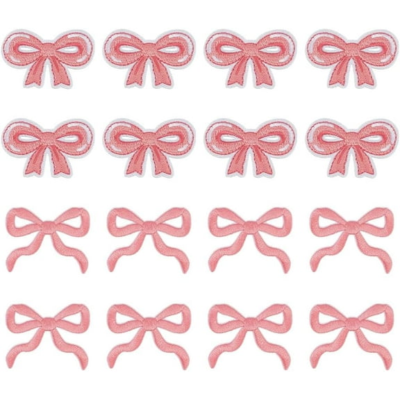 16Pcs 2 Styles Computerized Embroidery Cloth Iron on/Sew on Patches Costume Accessories Appliques Bowknot Hot Pink 35~41x51~53x1.5mm 8pcs/style