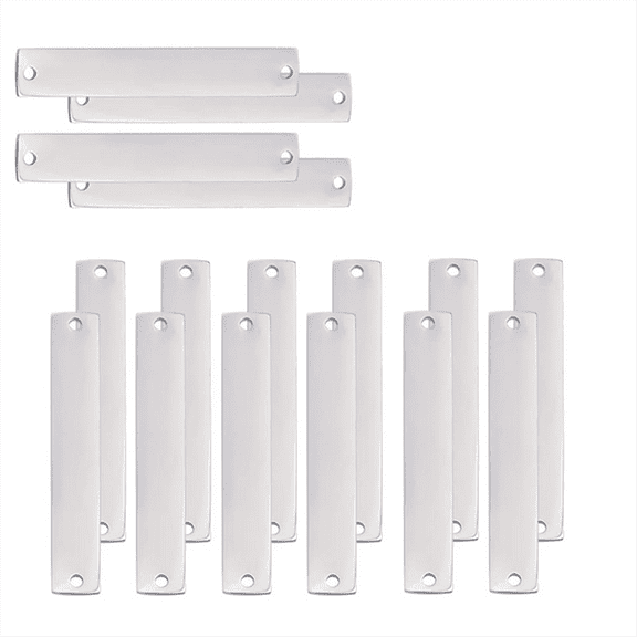 16Pcs 304 Stainless Steel Connector Charms, Blank Tags Rectangle Stamping Blank Tags with 2 Holes for Engraving,16x Blank Tags,Silver