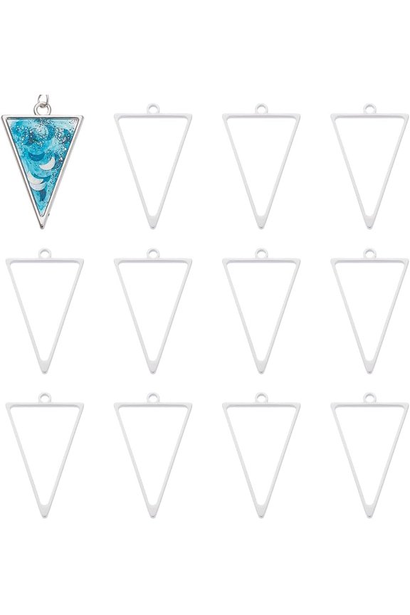 16Pcs 304 Stainless Steel Open Back Bezel Triangle Pendants For DIY UV Resin Epoxy Resin Pressed Flower Jewelry Stainless Steel Color 37x23x3mm Hole: 2.2mm Inner Diameter: 29.5x20mm
