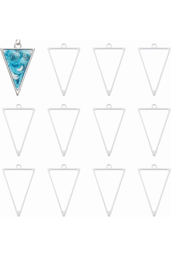 16Pcs 304 Stainless Steel Open Back Bezel Triangle Pendants Epoxy Resin Pressed Flower Jewelry 37x23x3mm Hole: 2.2mm Inner Diameter: 29.5x20mm