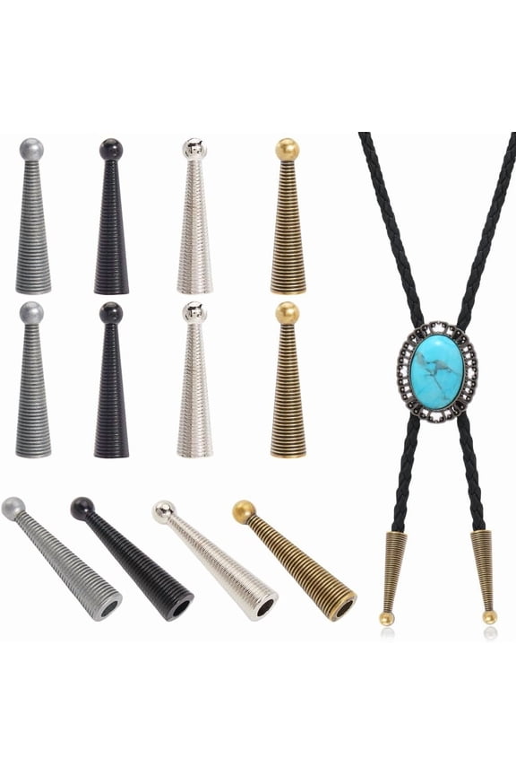 16Pcs 4 Colors Bolo Tie Cord Ends Bulk Metal Alloy Silver Bronze Black Replacement Cords End Caps Tips for DIY Crafting Bolo Ties Necklace Bracelet Jewelry Making