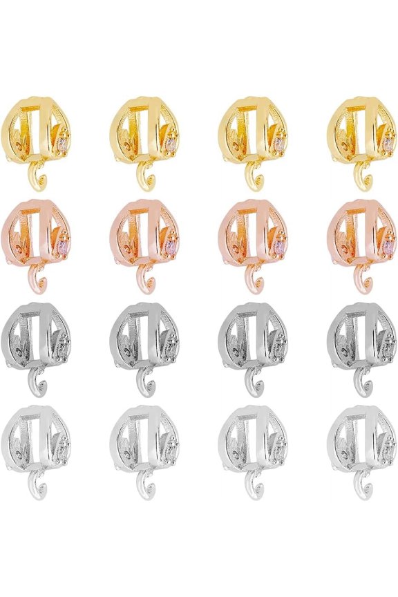 16Pcs 4 Colors Brass Hanger Links Cubic Zirconia Pendant Tube Bail Hanger Links Hollow Dangle Pendant Charms Connector with Open Loop for DIY Jewelry Making Hole: 1.4mm diy
