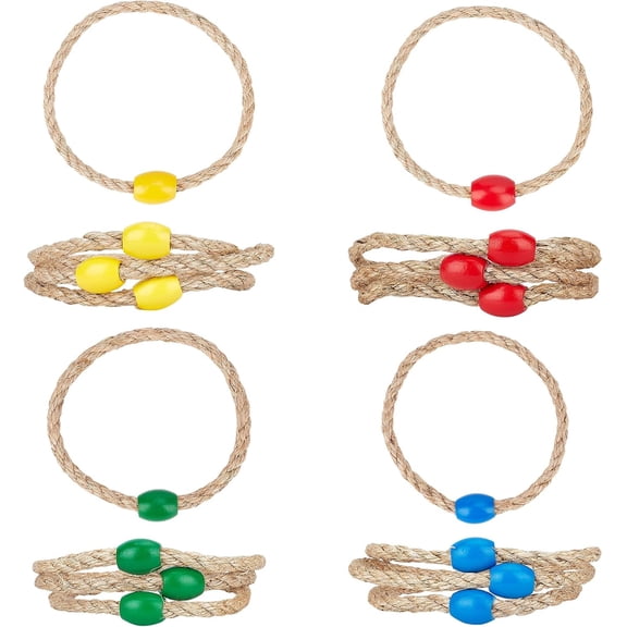 16Pcs 4 Colors Ring Toss Set Hemp Cord Ferrules Ring Toss Game Rings 5inch Toss Ring with Wooden Bead for Indoor Outdoor Yard GameMixed Color