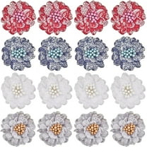 16Pcs 4 Colors Small Cloth Flower 1.1"/2.8cm Floral Sew on Fabric Mini Lace Embroidered Patch Applique Wedding Dress Embellishments for Clothing Decor Jacket Hat Bag Doll Sewing Crafts