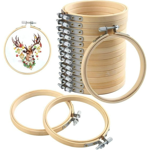 16Pcs 4 Inch Adjustable Natural Material Circle Cross Stitch Hoop Ring Bulk, Wooden Round Embroidery Hoop for Art Craft Handy Sewing and Christmas Decoration