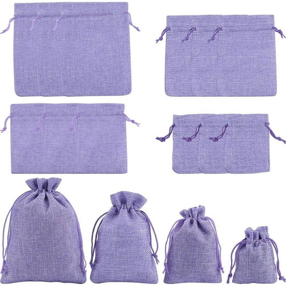 16Pcs 4 Sizes Burlap Pouches Polyester Medium Purple Colors Drawstring Pouch Linen Gift Bags