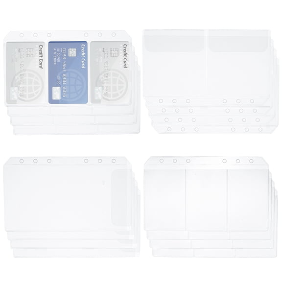 16Pcs 4 Style A6 Size 6 Holes Binder Pockets Binder Pouch Folders Waterproof PVC Pouch Document Filing Bags Name Cards & Receipt Storage Bag Clear