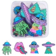 16Pcs 4 Style Alien Theme Colorful Acrylic Pendants Mixed Patterns 41-44.5x29.5-45.5x2.5mm Hole 2mm 4pcs/style