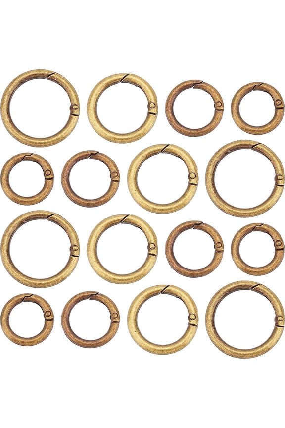 16Pcs 4 Style Alloy Spring Gate Rings Cadmium Free & Lead Free Bronze 24.5x4mm DIY Supplies