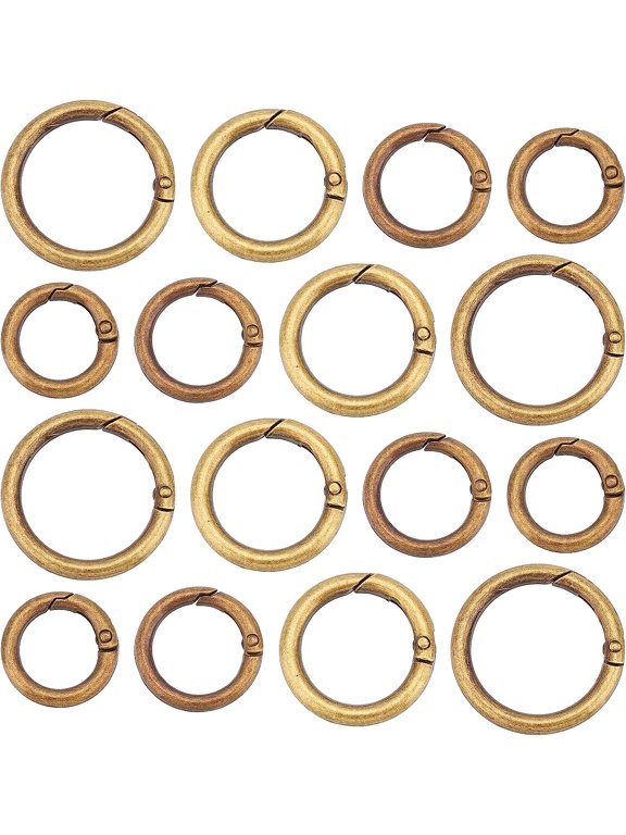 16Pcs 4 Style Alloy Spring Gate Rings Cadmium Free & Lead Free Bronze 24.5x4mm by handwork