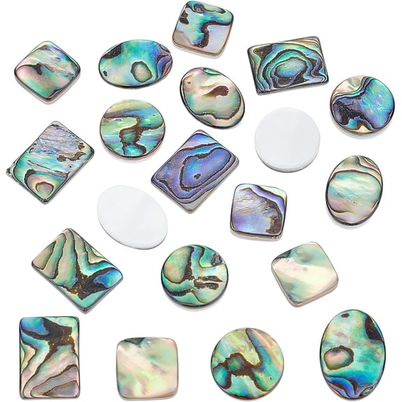 16Pcs 4 Style Natural Abalone Shell Beads Round Oval Square Paua Shell Beads for DIY Jewelry Making DIY Craft Bead Embellishments