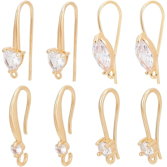 16Pcs 4 Styles 18K Gold Plated Cubic Zirconia Earring Hooks French Ear Wires with Dangle Loops for DIY DIY Jewellery Making Craft