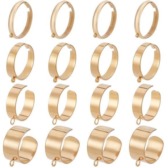 16Pcs 4 Styles Adjustable 304 Stainless Steel Finger Ring Settings Loop Ring Base Golden Hole: 1.2~2.5mm Inner Diameter: 17~20mm